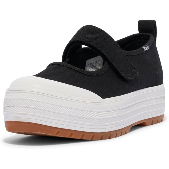Elegant Black Canvas Womens Mary Jane Sneakers - Soft Footbed & Platform Height - Picture 1 of 6